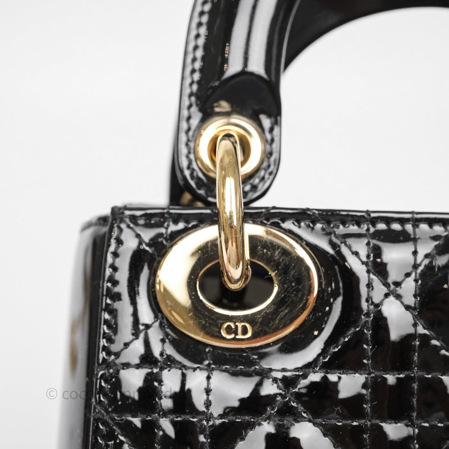 Christian Dior Mini Lady Dior Black Cannage Patent Gold Hardware