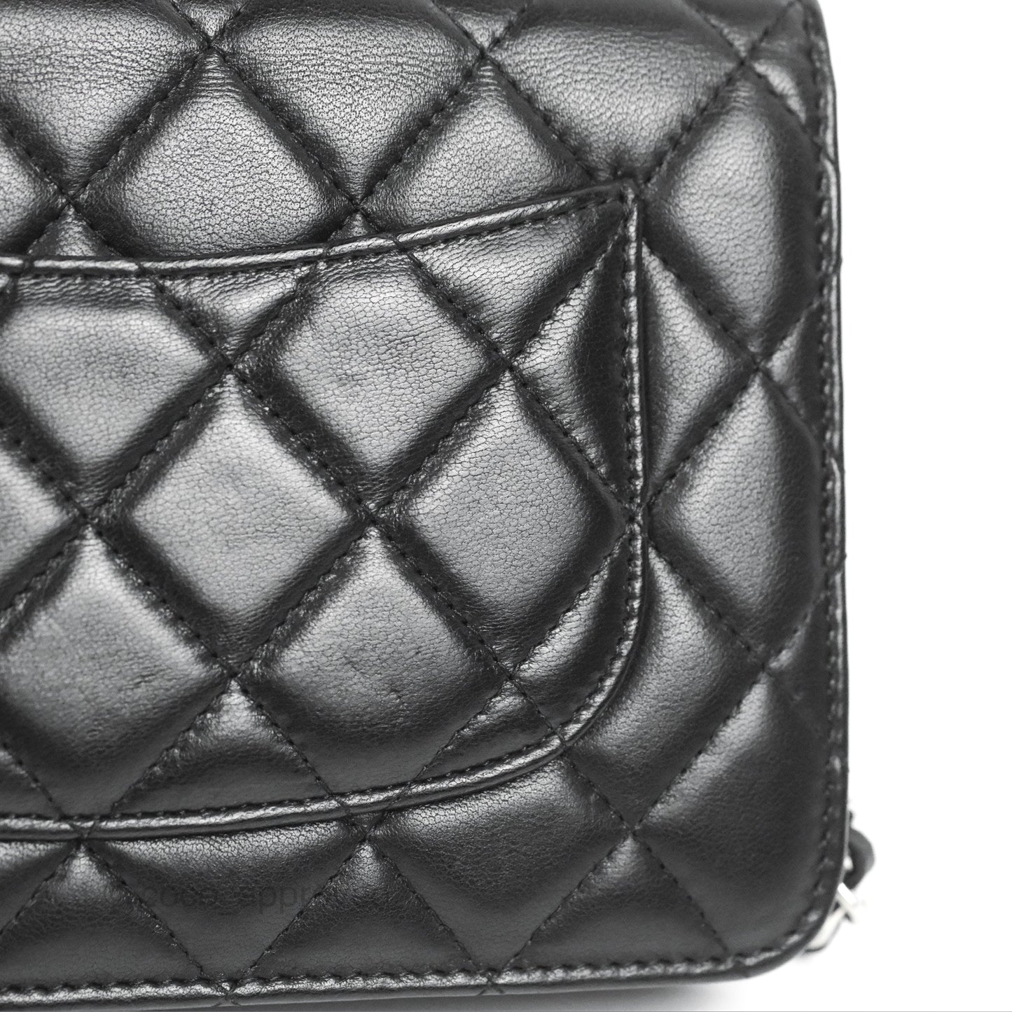 Chanel Quilted Classic Wallet On Chain WOC Black Lambskin Silver Hardware