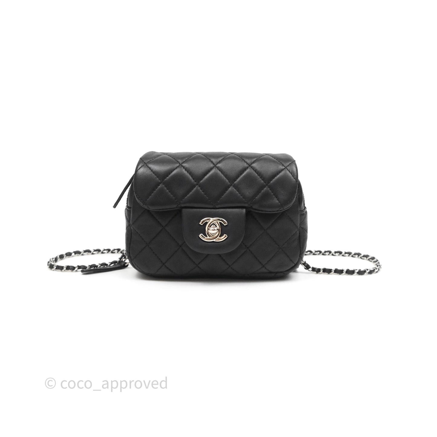 Chanel Mini Quilted Double Pouch Bag Lambskin Sliver Hardware