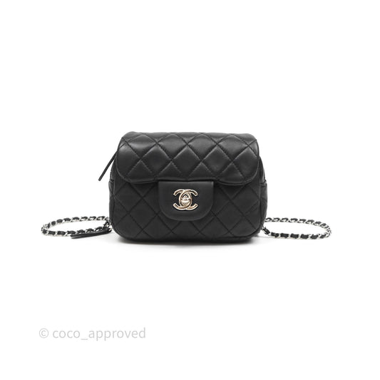 Chanel Mini Quilted Double Pouch Bag Lambskin Sliver Hardware