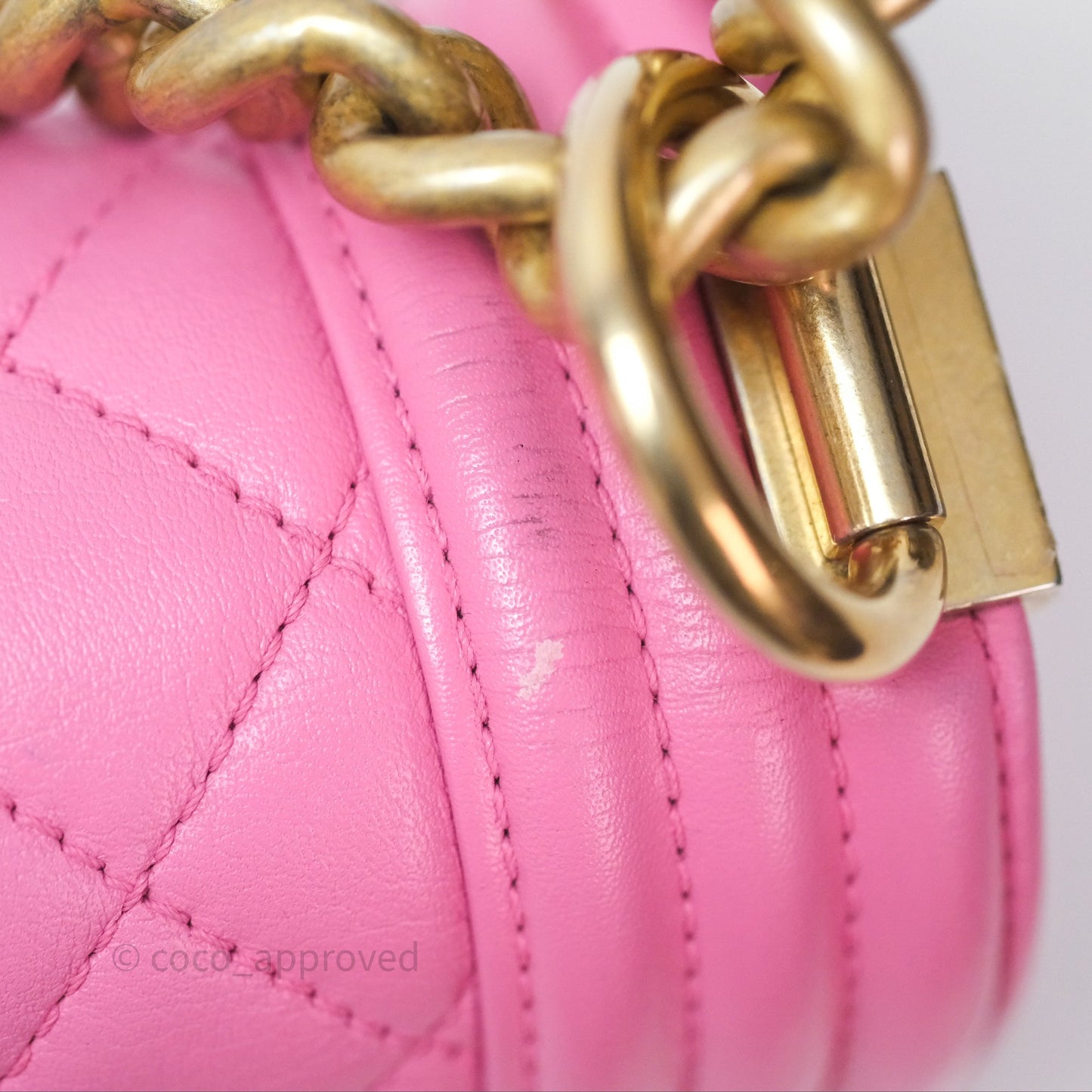 Chanel Small Boy Pink Calfskin Aged Gold Hardware