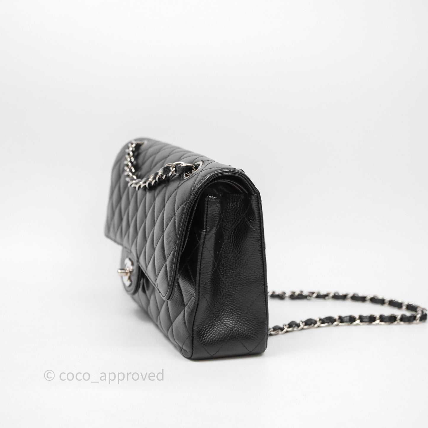 Chanel Classic M/L Medium Flap Quilted Black Caviar Silver Hardware