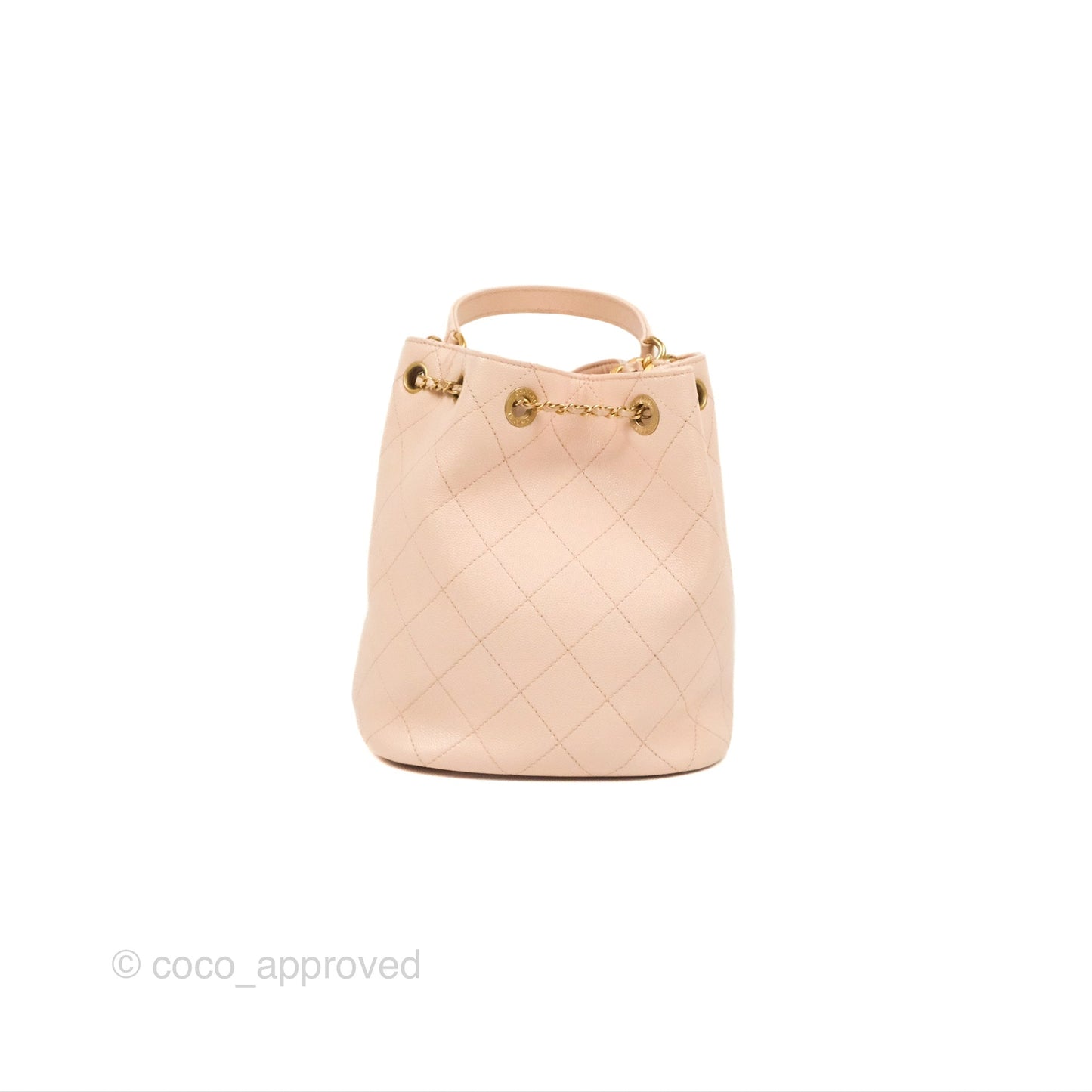 Chanel Quilted Top Handle Drawstring Bucket Bag Pink Caviar Aged Gold Hardware