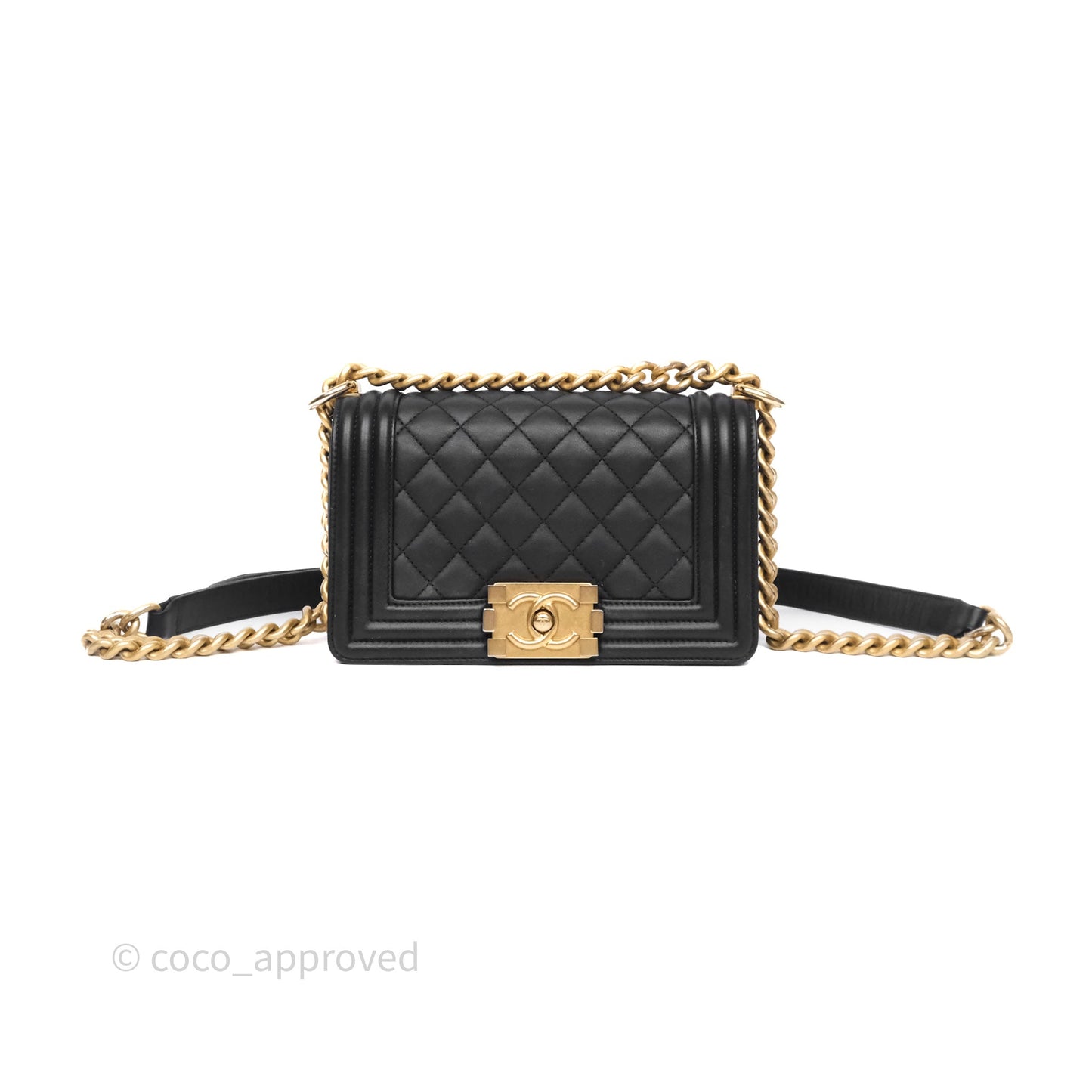 Chanel Small Boy Black Lambskin Aged Gold Hardware