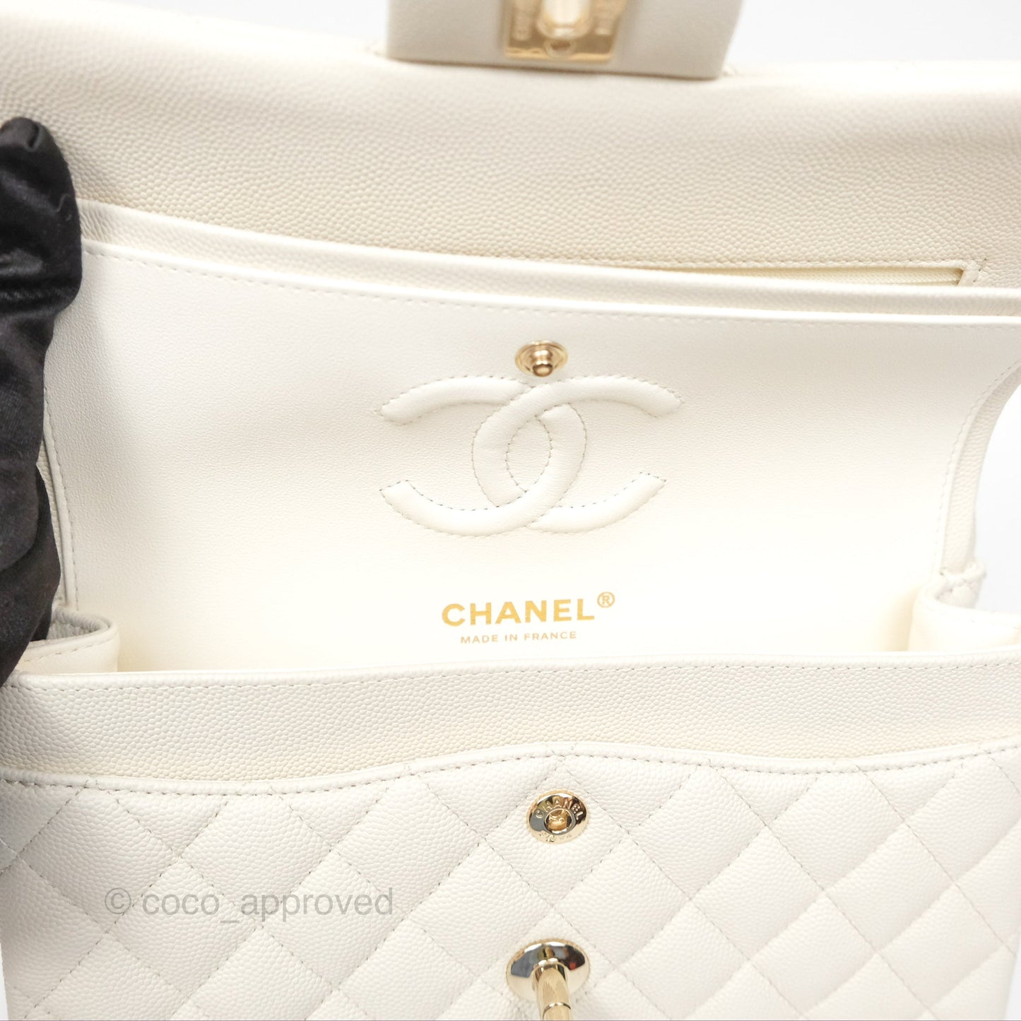 Chanel Small Classic Quilted Flap Light Ivory Caviar Gold Hardware