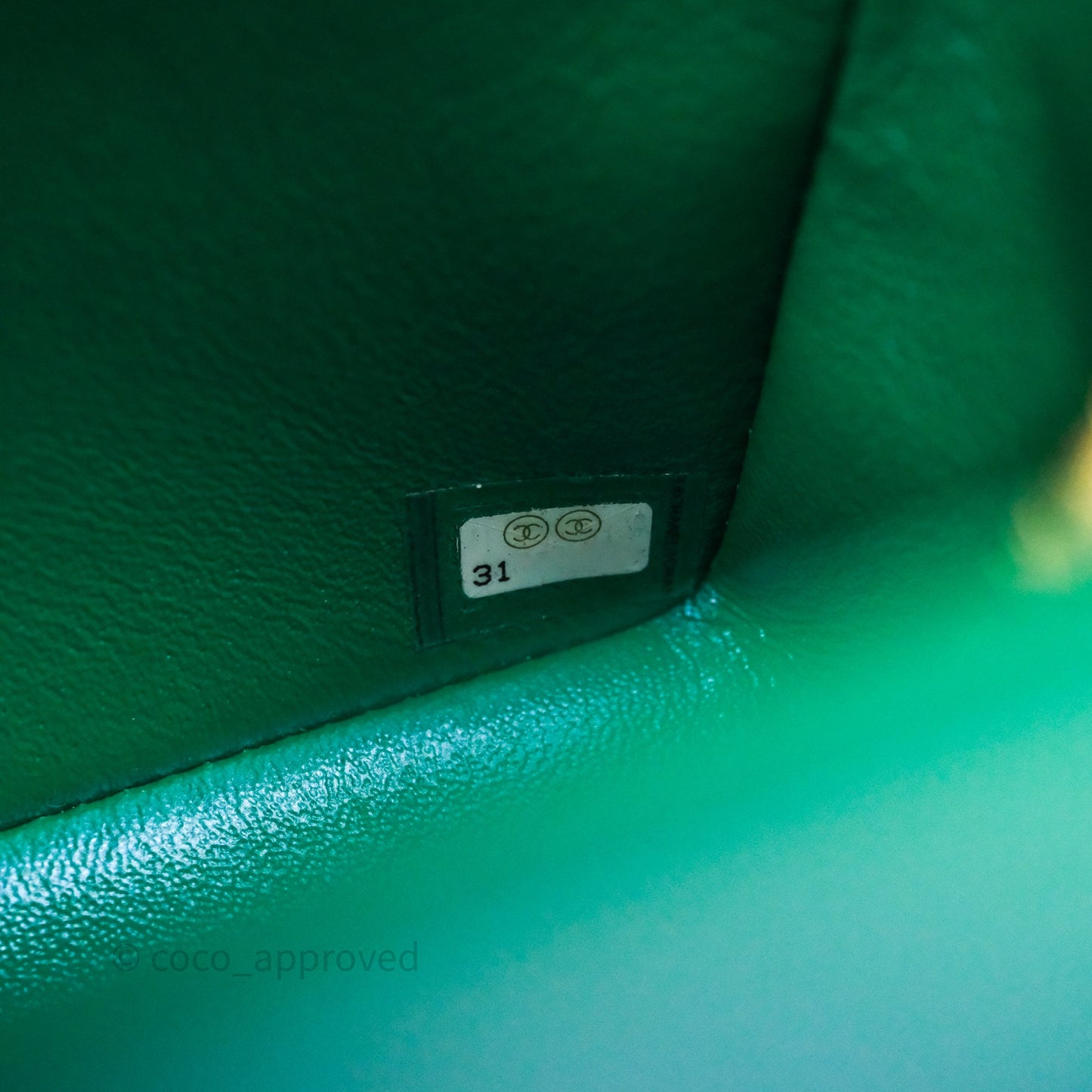 Chanel Top Handle Mini Rectangular Flap Bag Iridescent Green Lambskin Aged Gold Hardware