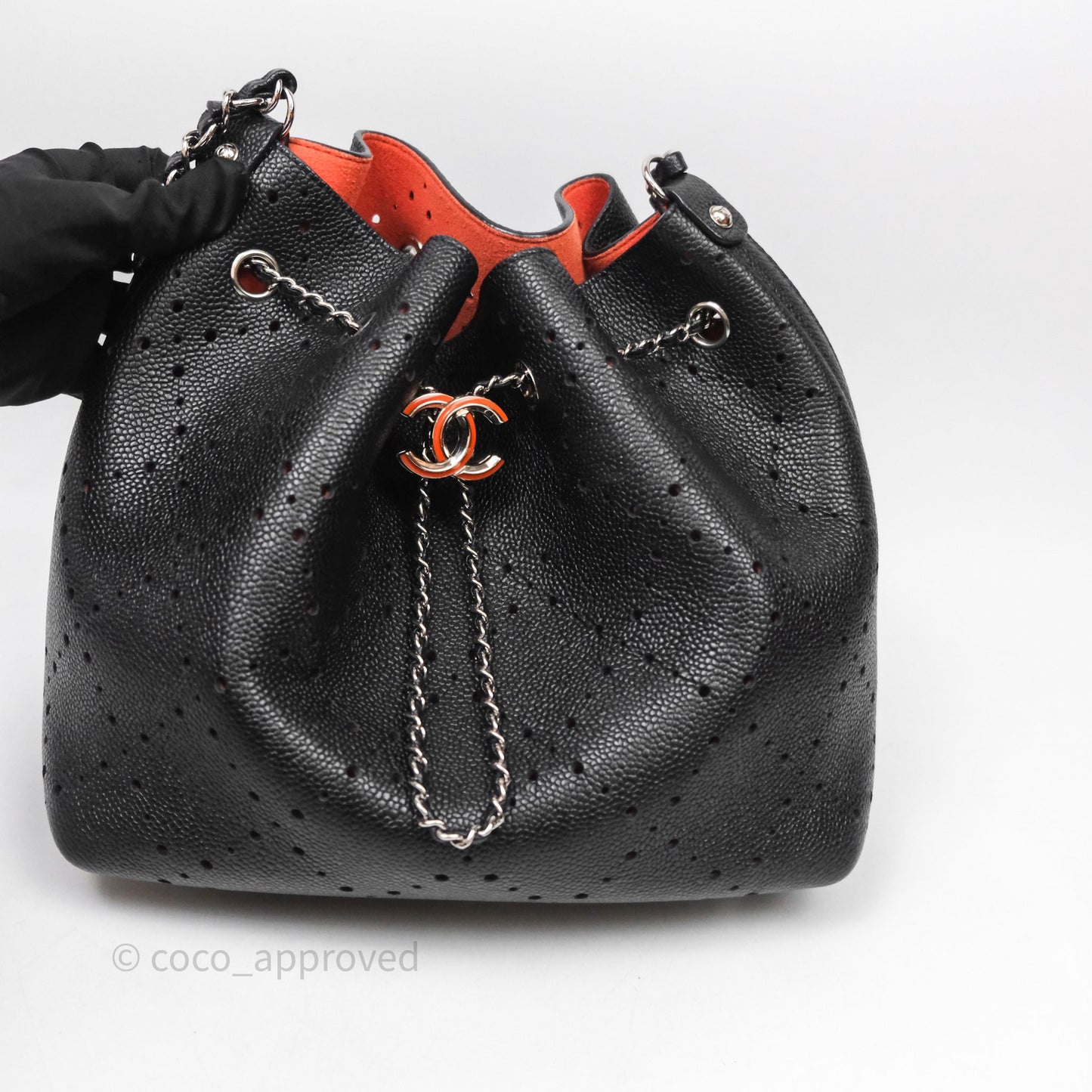 Chanel CC Drawstring Bucket Bag Black Caviar