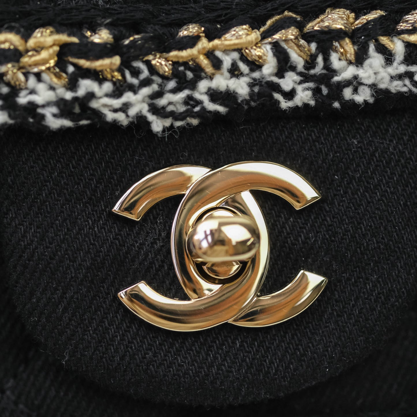 Chanel Classic Flap Bag Black Denim Braided Gold Hardware 18A