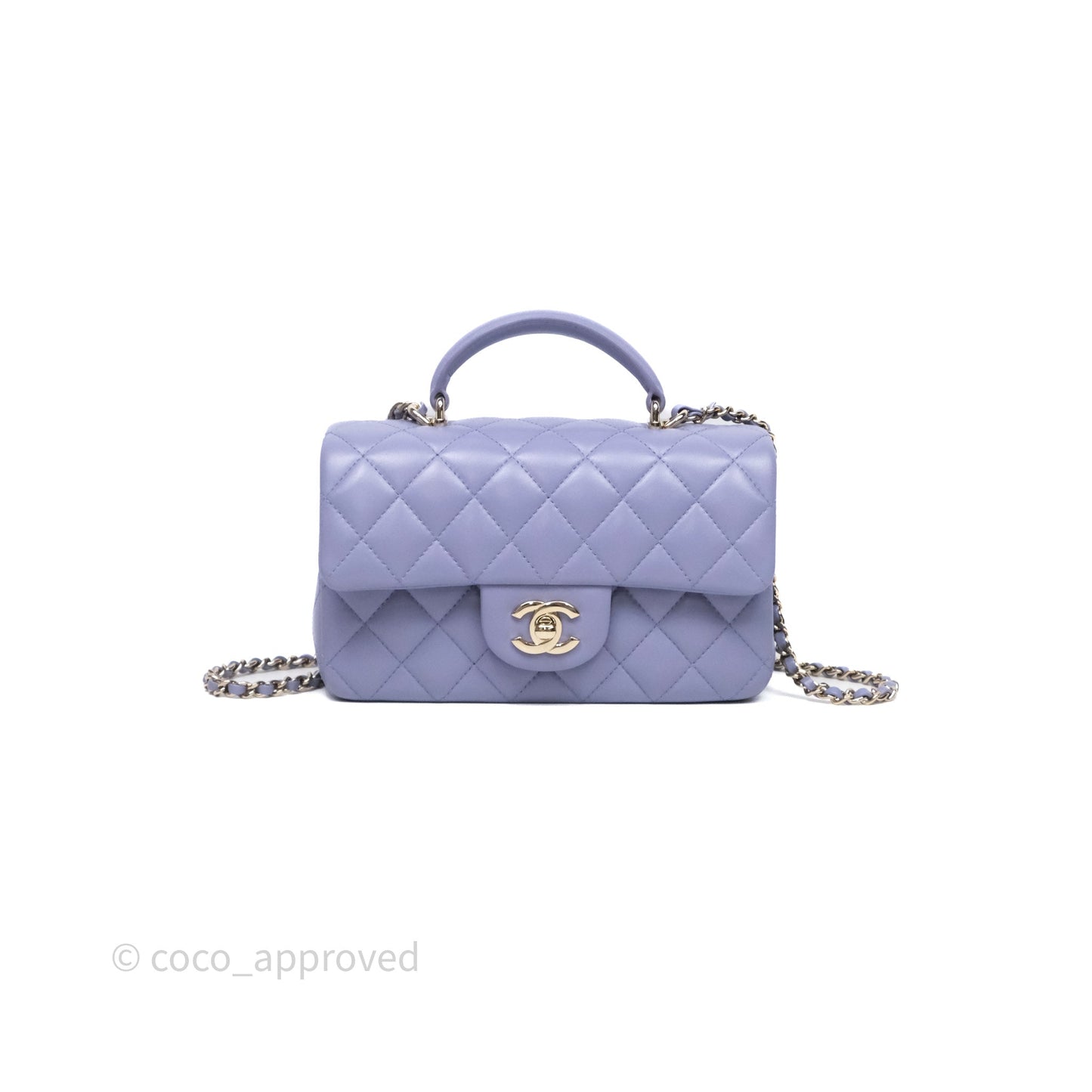 Chanel Top Handle Mini Rectangular Flap Purple Lambskin Gold Hardware