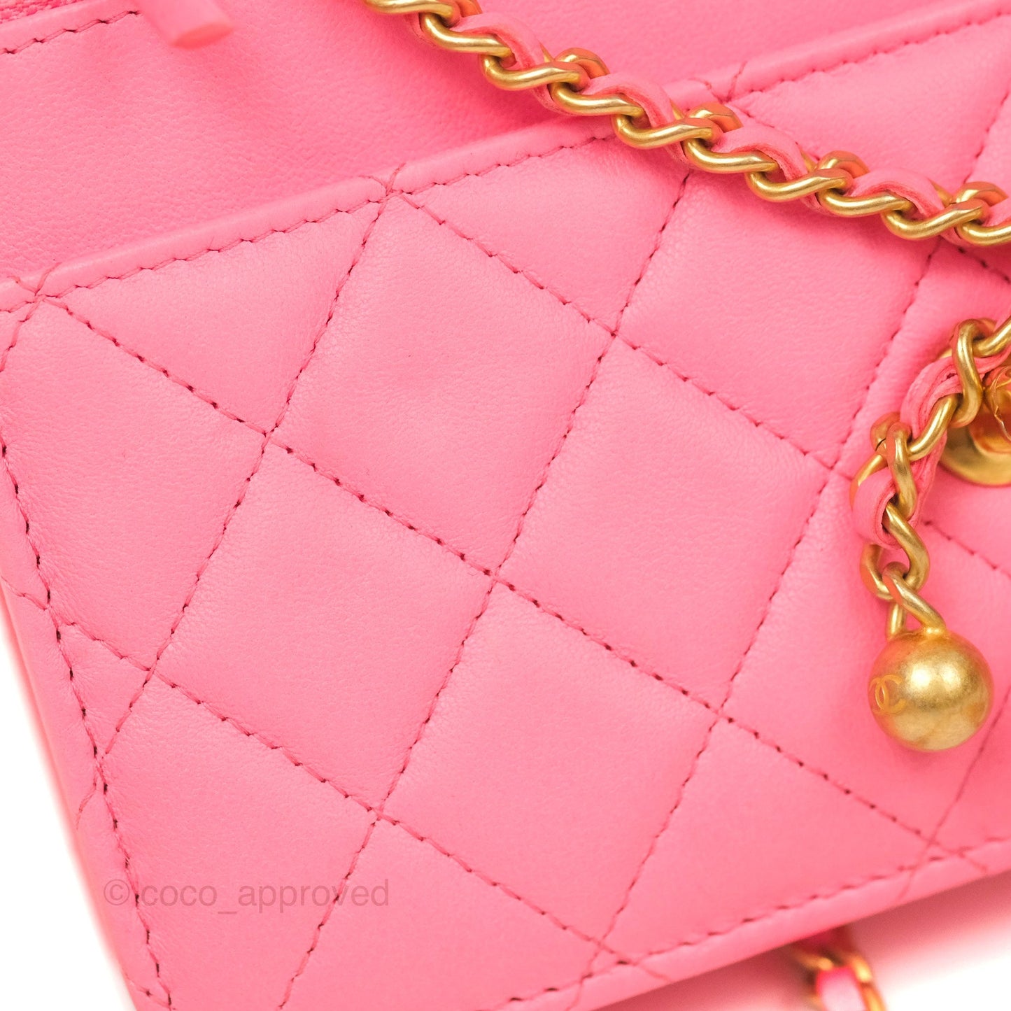 Chanel Quilted Pearl Crush Wallet on Chain WOC Pink Lambskin Aged Gold Hardware