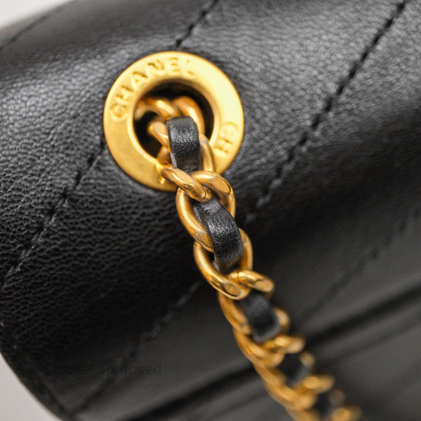 Chanel Chevron Flap Bag Black Calfskin Aged Gold Hardware