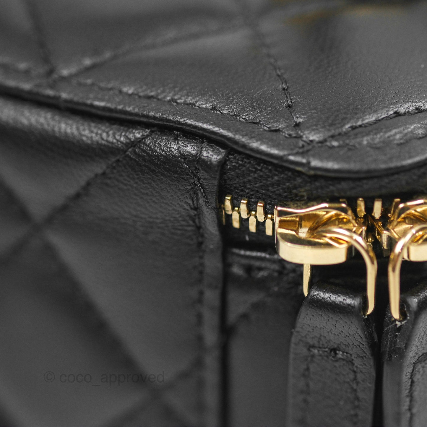 Chanel Vanity Rectangular Metal Top Handle Black Lambskin Aged Gold Hardware 22B