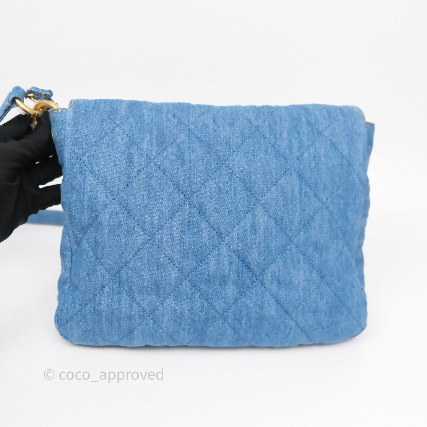 Chanel Double Pocket Hobo Bag Blue Denim Aged Gold Hardware