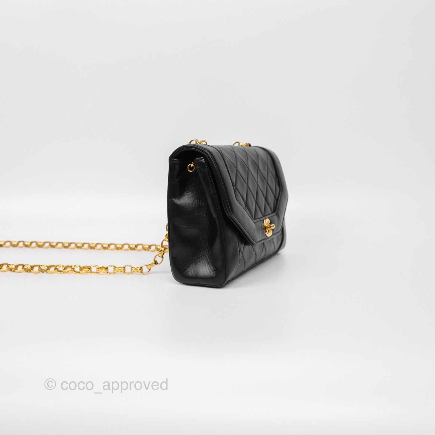 Chanel Vintage Small Diana Flap Black Lambskin 24K Gold Hardware