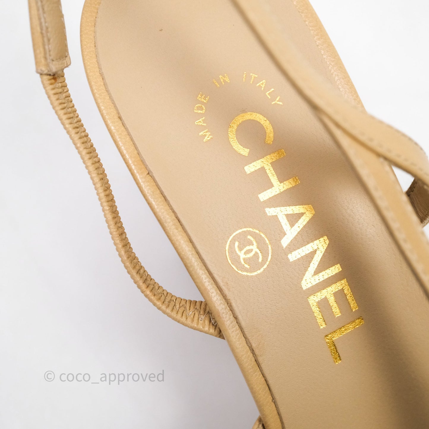 Chanel Classic Slingback Beige Black Leather Size 37