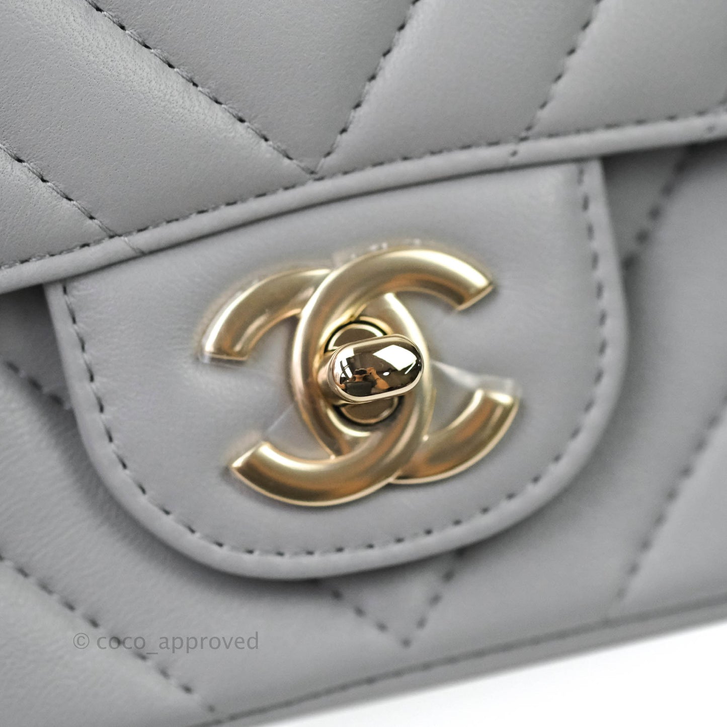 Chanel Mini Square Chevron Grey Lambskin Gold Hardware 20S