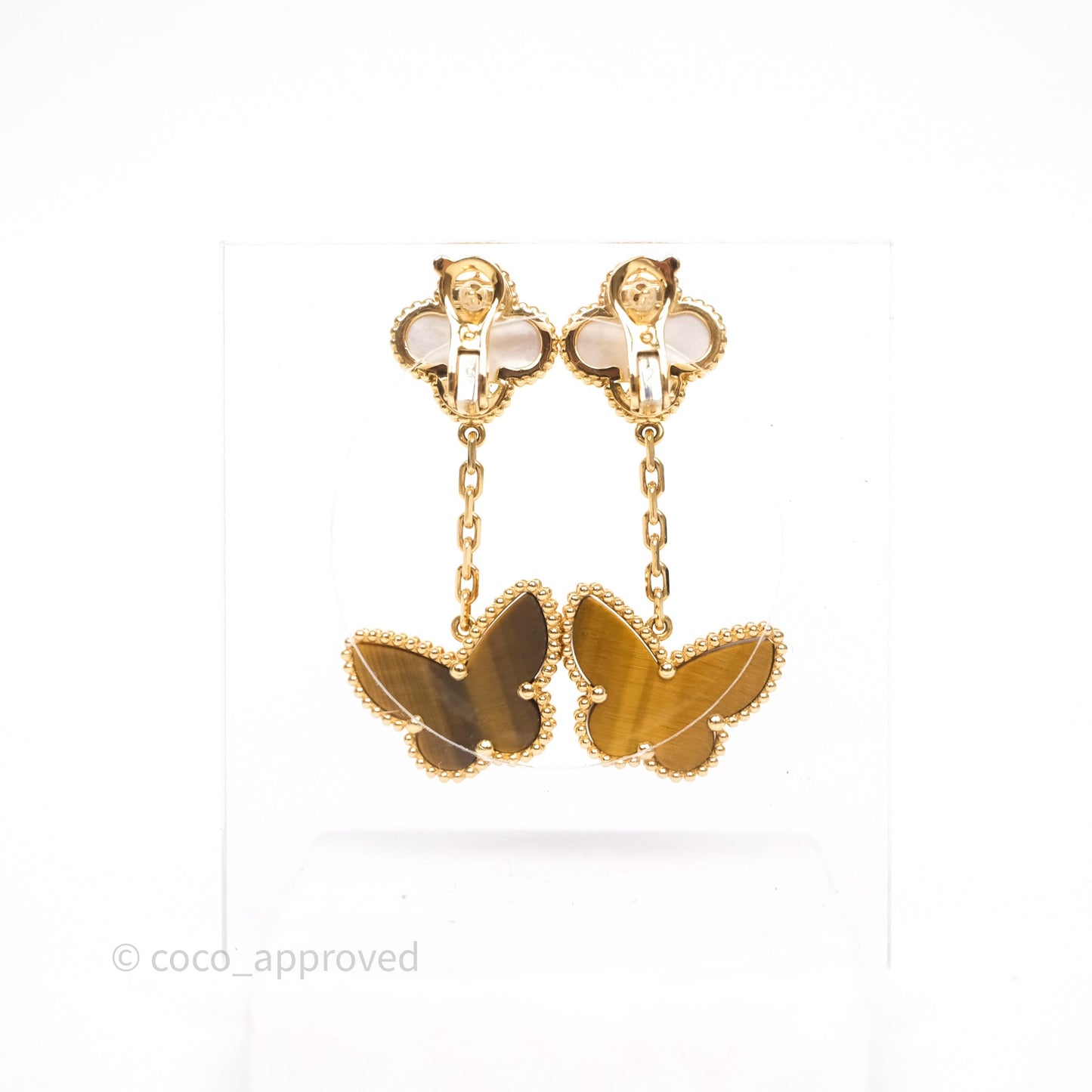 Van Cleef & Arpels Lucky Alhambra 2-Motif Earrings White Mother-of-pearl Yellow Gold