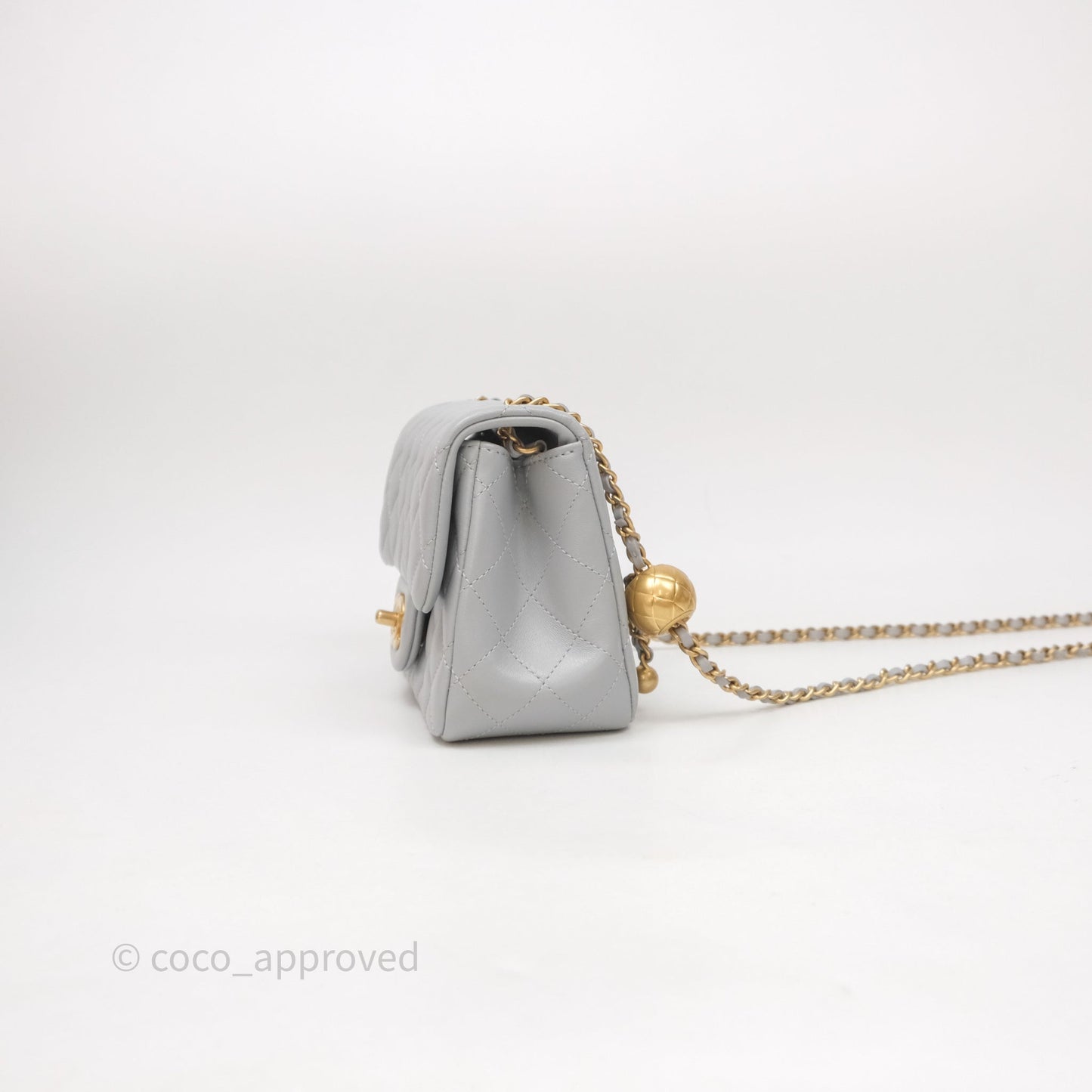 Chanel Pearl Crush Mini Square Quilted Grey Lambskin Aged Gold Hardware
