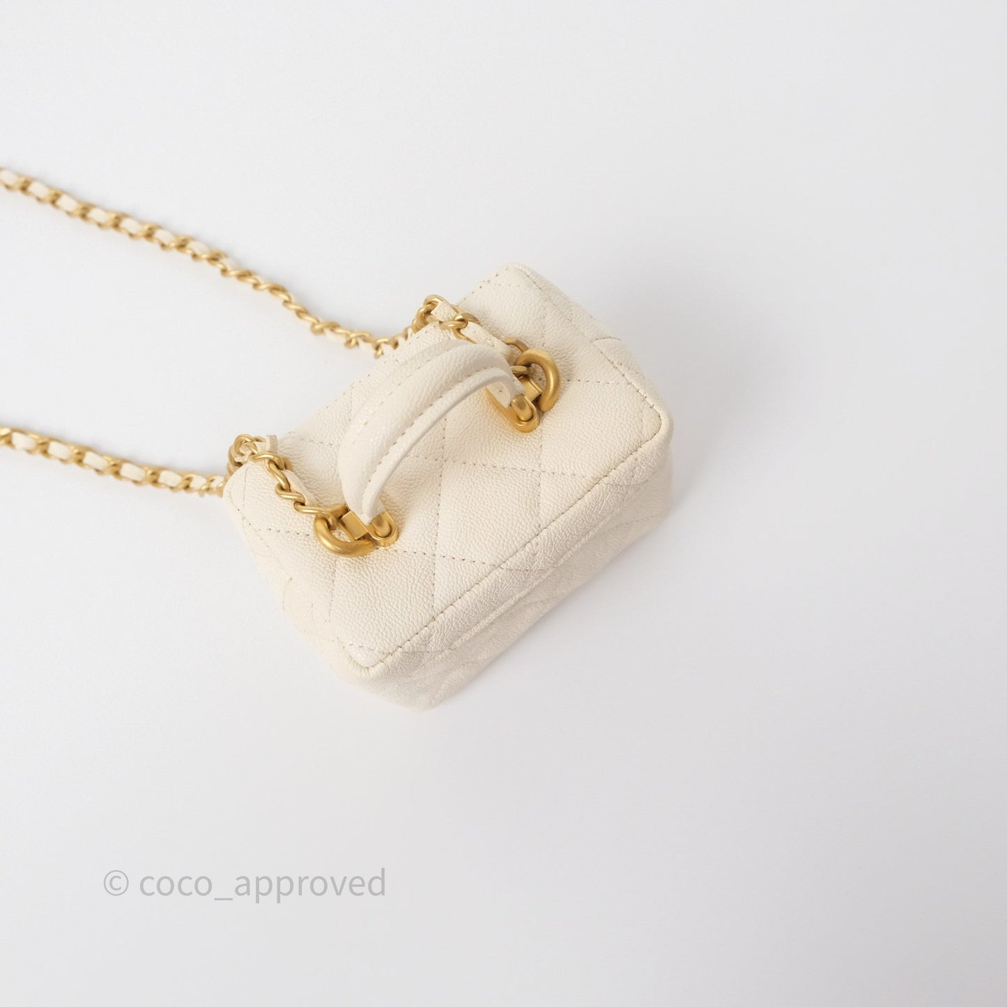 Chanel Quilted Mini Top Handle Vanity With Chain Ivory Caviar Aged Gold Hardware