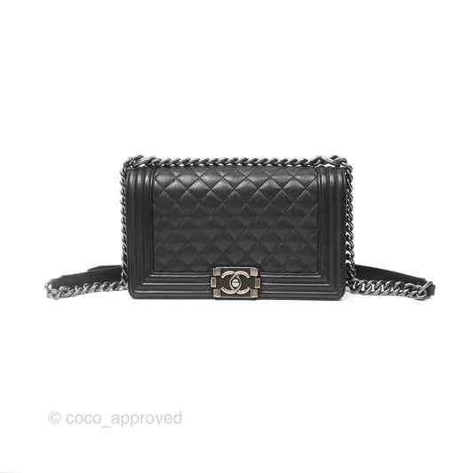 Chanel Medium Boy Quilted Black Calfskin Ruthenium Hardware