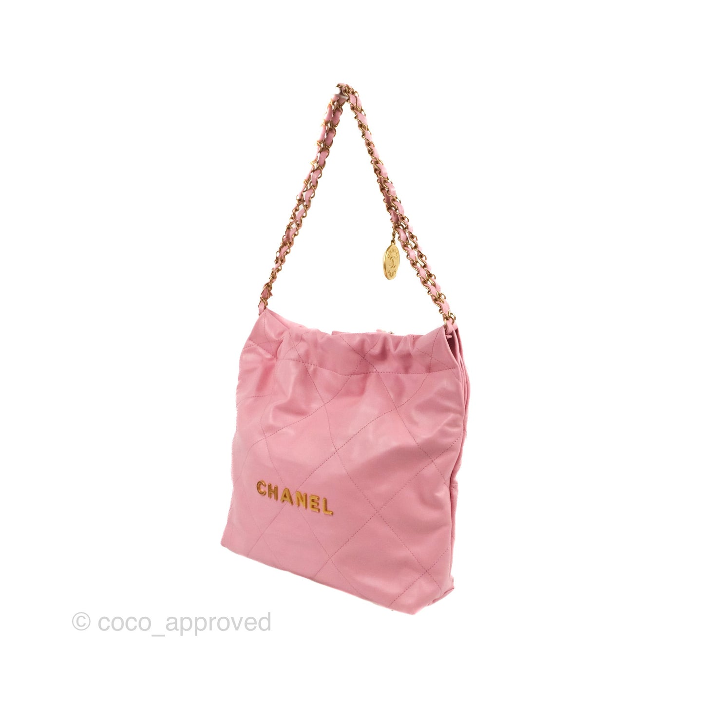 Chanel 22 Small  Light Pink Shiny Calfskin Aged Gold Hardware