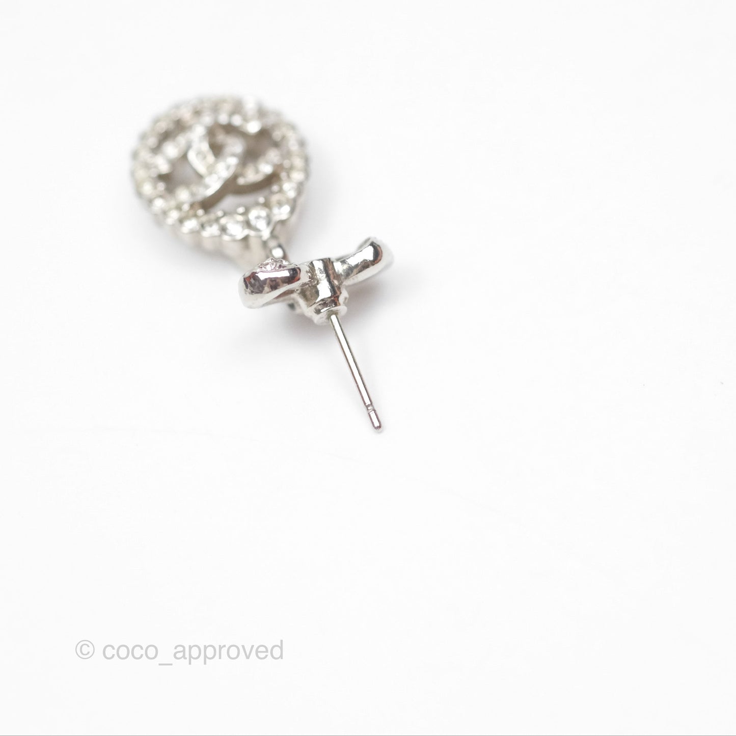 Chanel Crystal CC Bow Knot Drop Earrings Silver Tone 22B