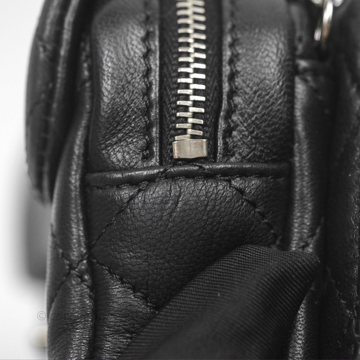 Chanel Mini Quilted Double Pouch Bag Lambskin Sliver Hardware
