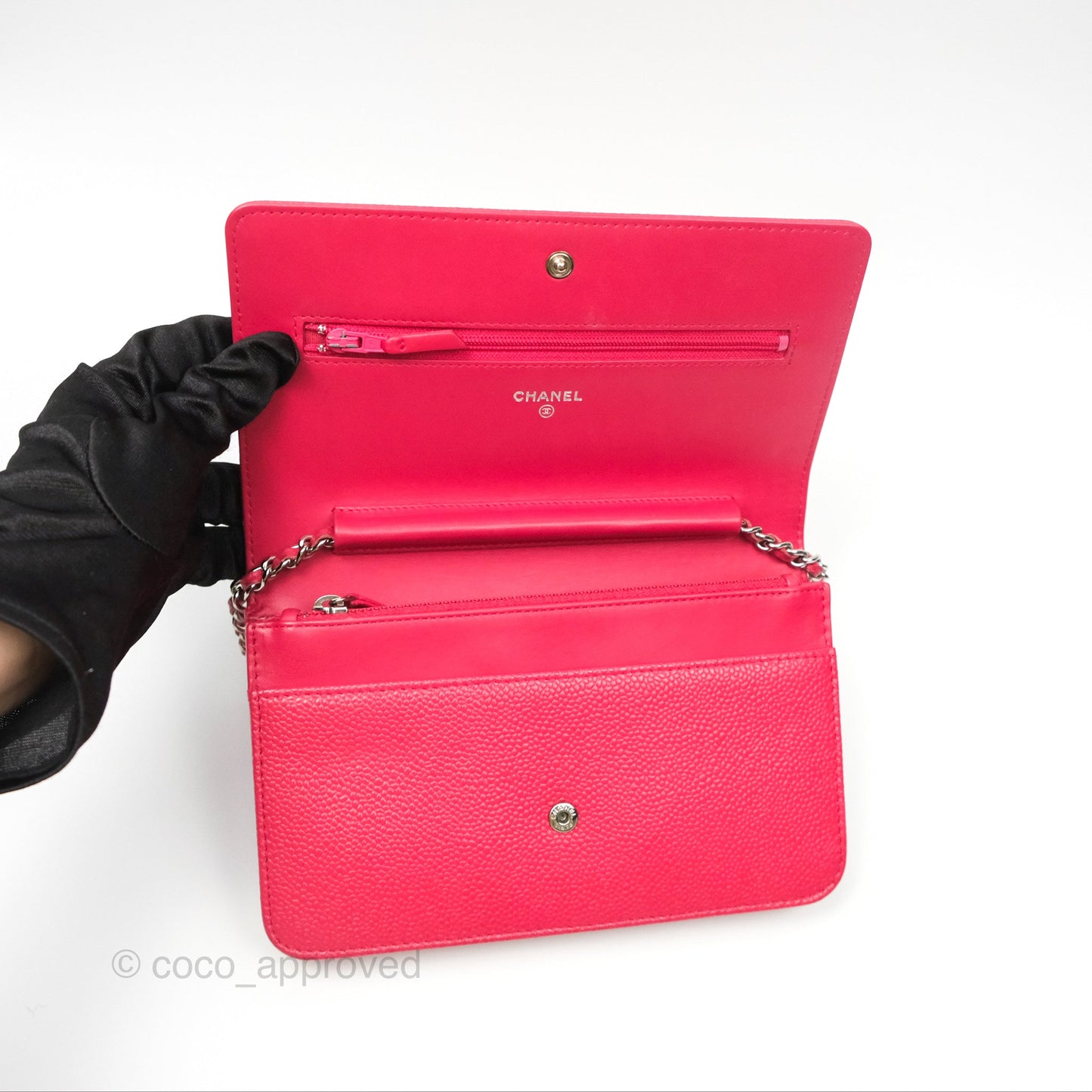 Chanel CC Wallet On Chain WOC Dark Pink Caviar Silver Hardware