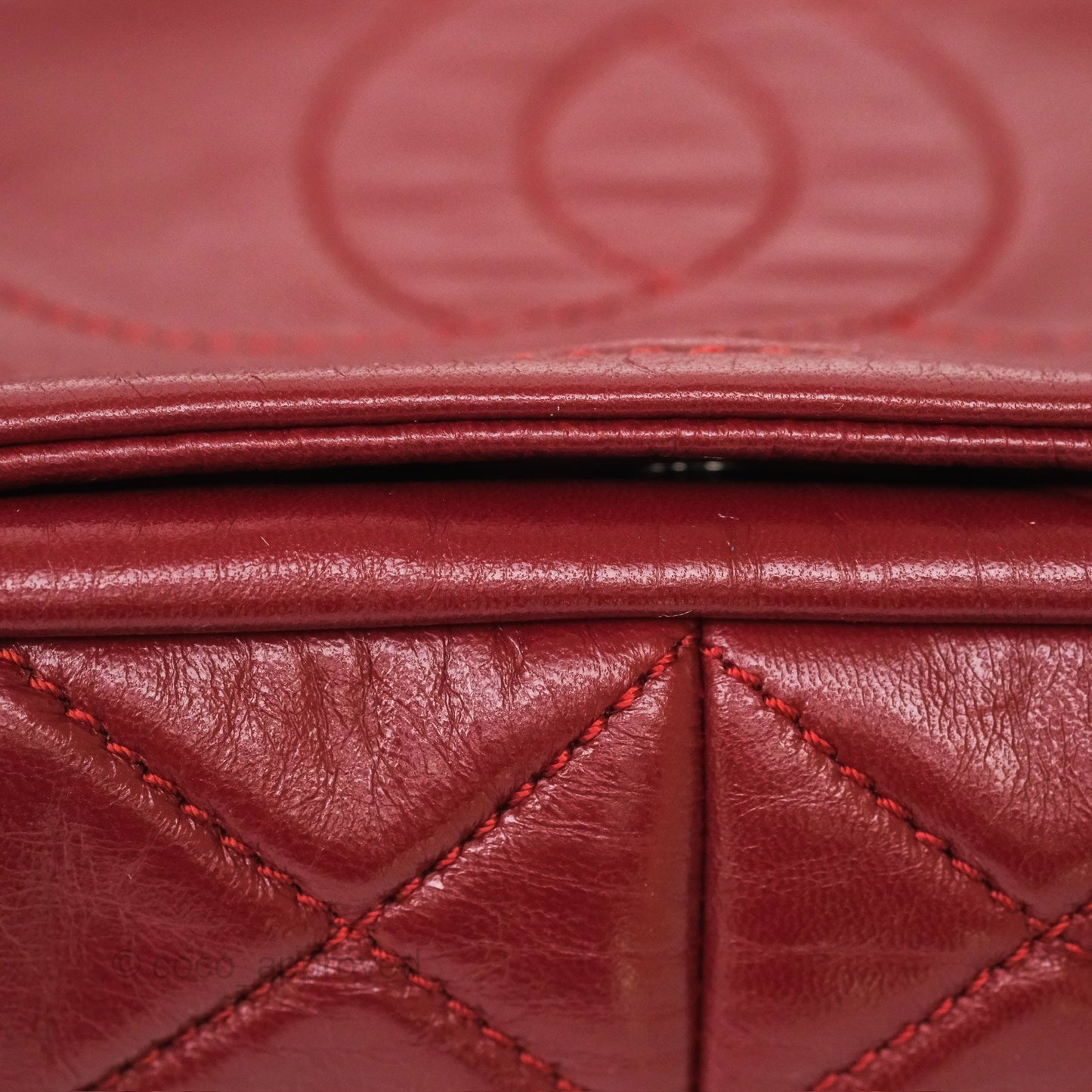 Chanel CC Flap Shoulder Bag Dark Red Crumpled Leather Silver Hardware