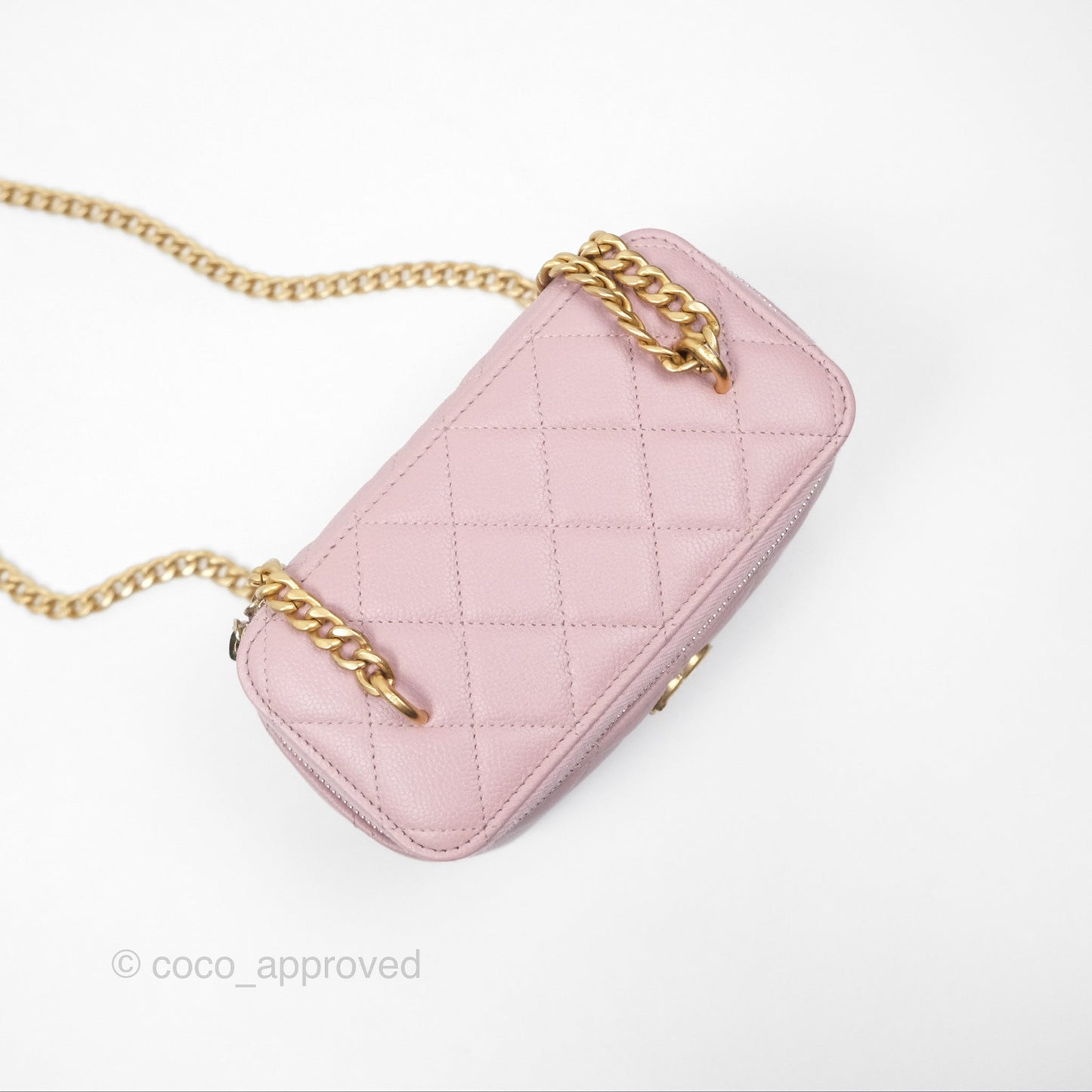 Chanel Vanity with Heart Adjustable Chain Dusty Pink Caviar Aged Gold Hardware