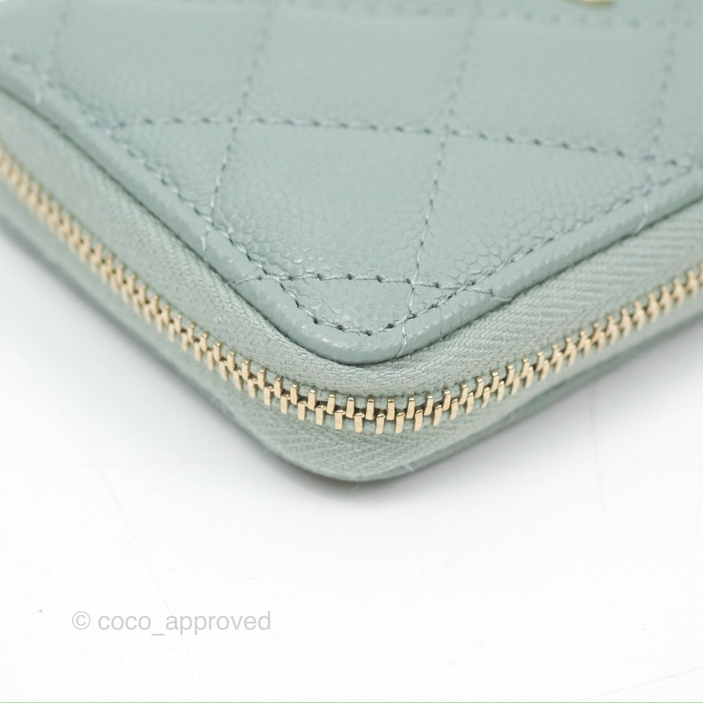 Chanel Zip Coin Purse Card Holder Tiffany Green Caviar Gold Hardware