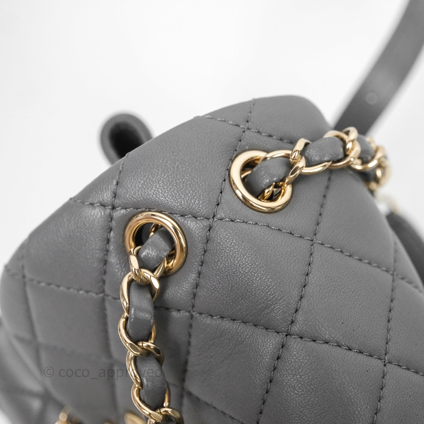 Chanel Small Duma Drawstring Backpack Grey Lambskin Gold Hardware