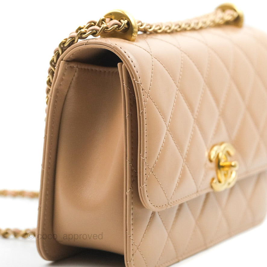 Chanel Quilted Perfect Fit Adjustable Beige Calfskin Gold Hardware 21A