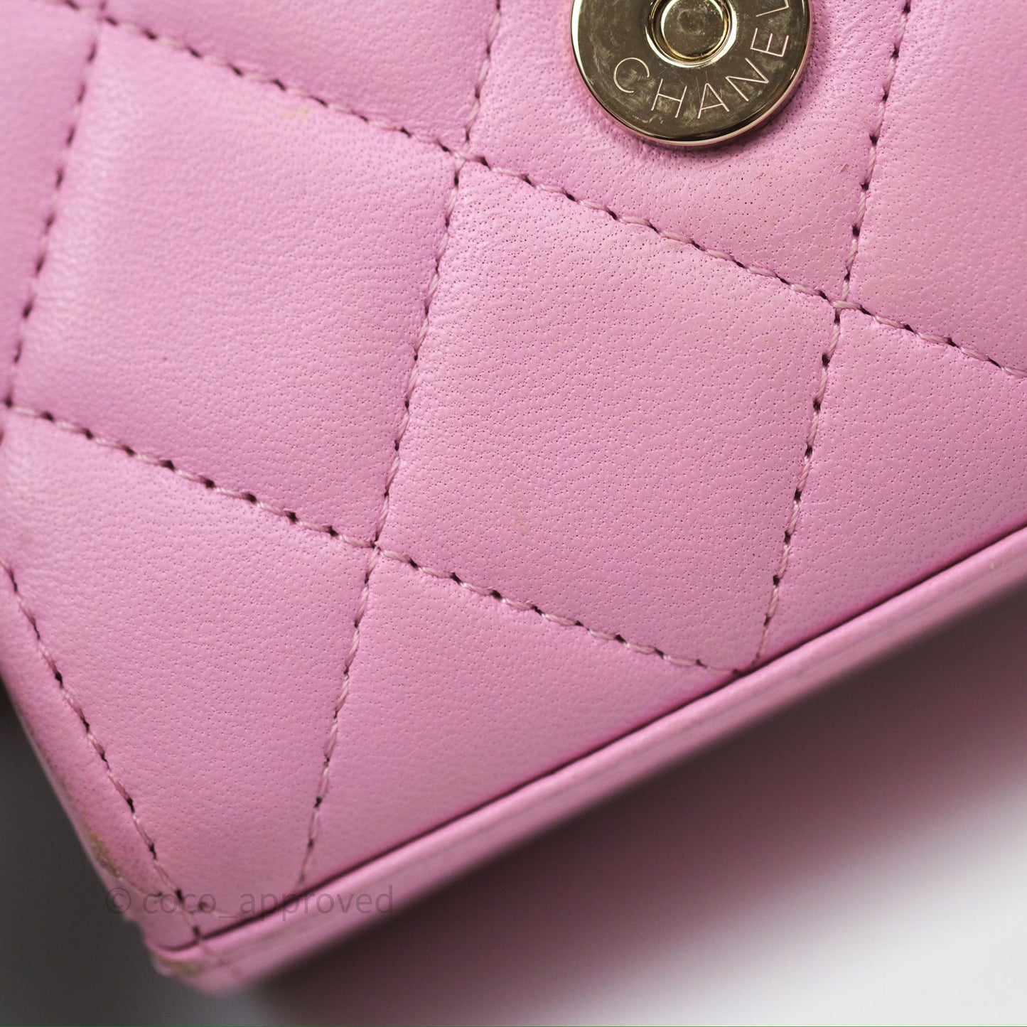 Chanel Mini Handle Clutch With Chain Pink/ Mint Lambskin Gold Hardware 23P
