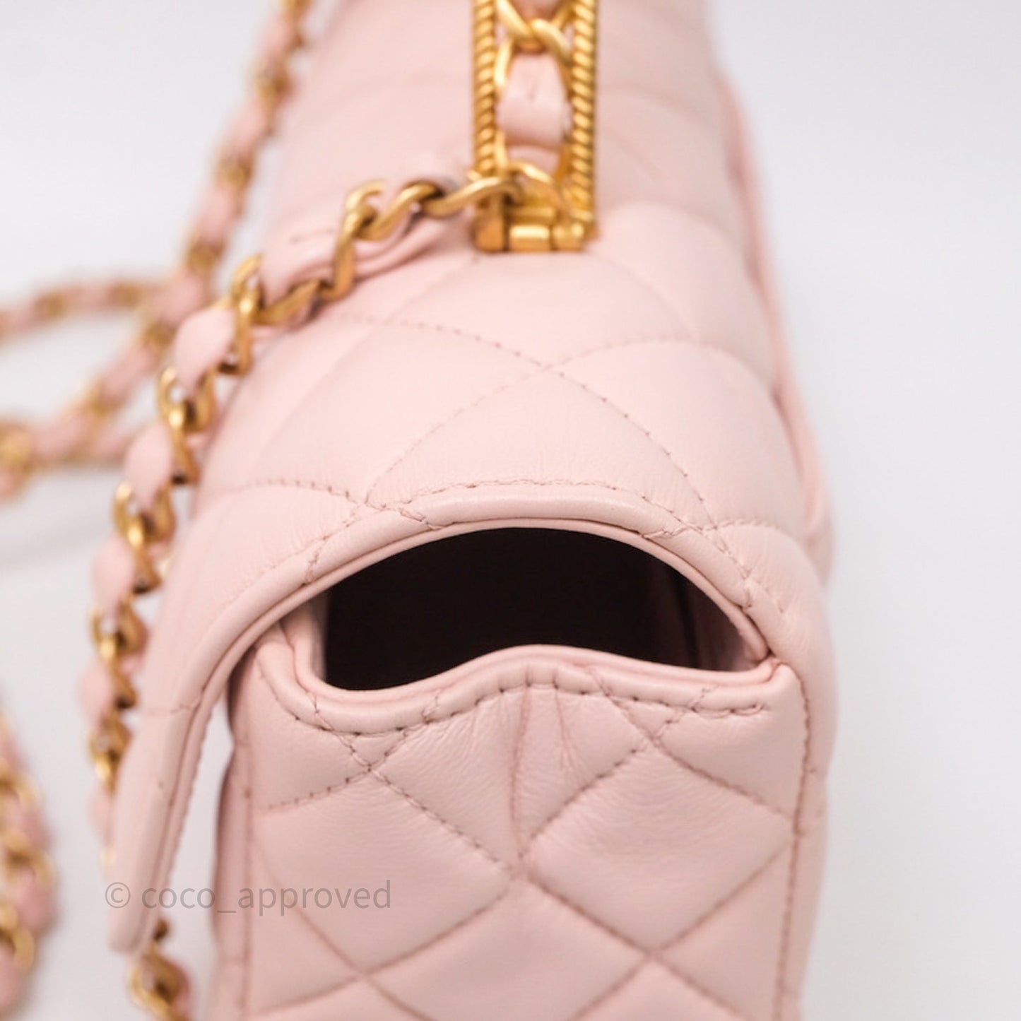 Chanel Top Handle Mini Rectangular Flap Bag Pink Lambskin Aged Gold Hardware
