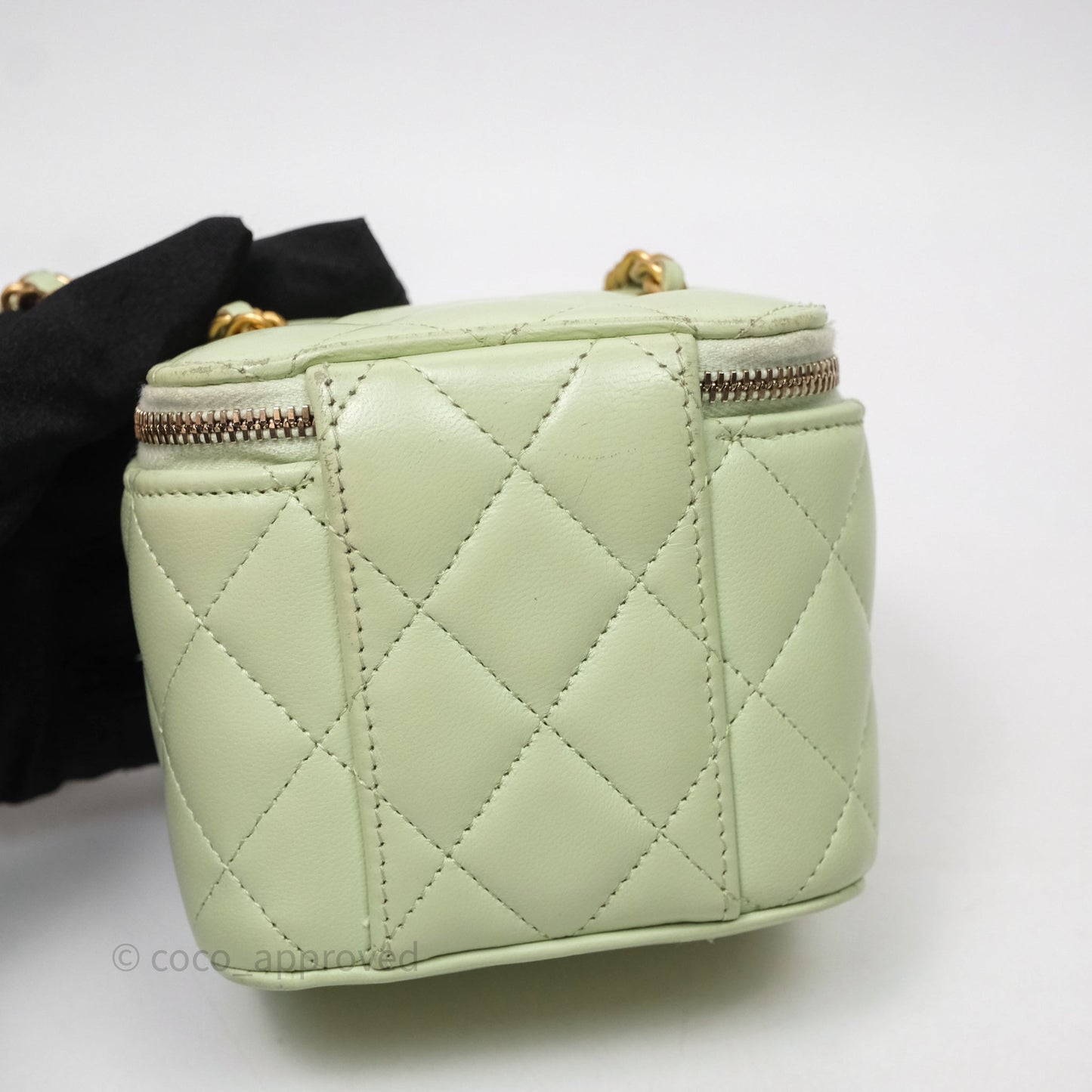 Chanel Mini Pearl Crush Vanity With Chain Green Aged Gold Hardware