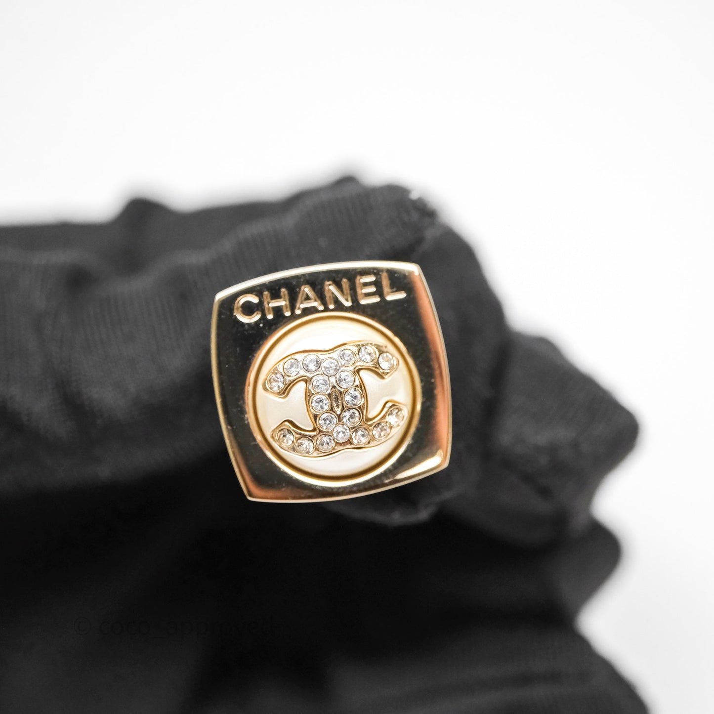 Chanel Crystal CC Pearl Square Earrings Gold Tone 23S