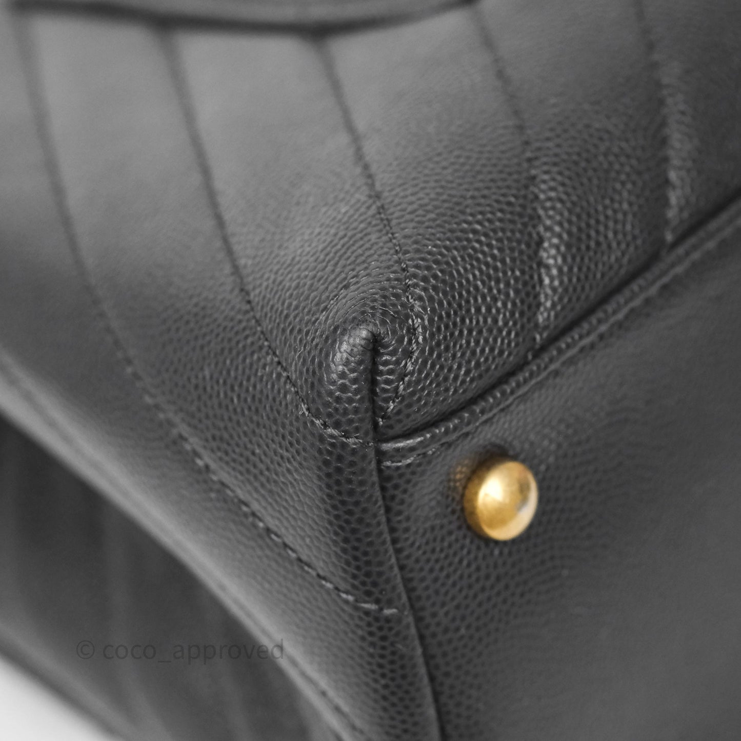 Chanel Medium Coco Handle Chevron Dark Grey Caviar Aged Gold Hardware