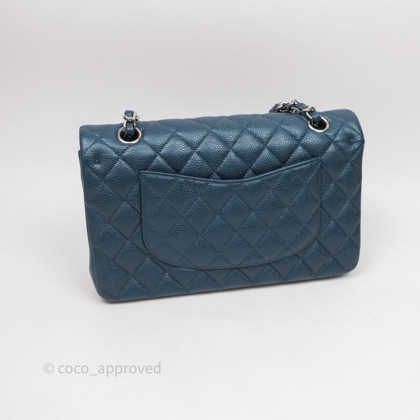 Chanel Classic Medium Flap Quilted Iridescent Teal Caviar Silver Hardware