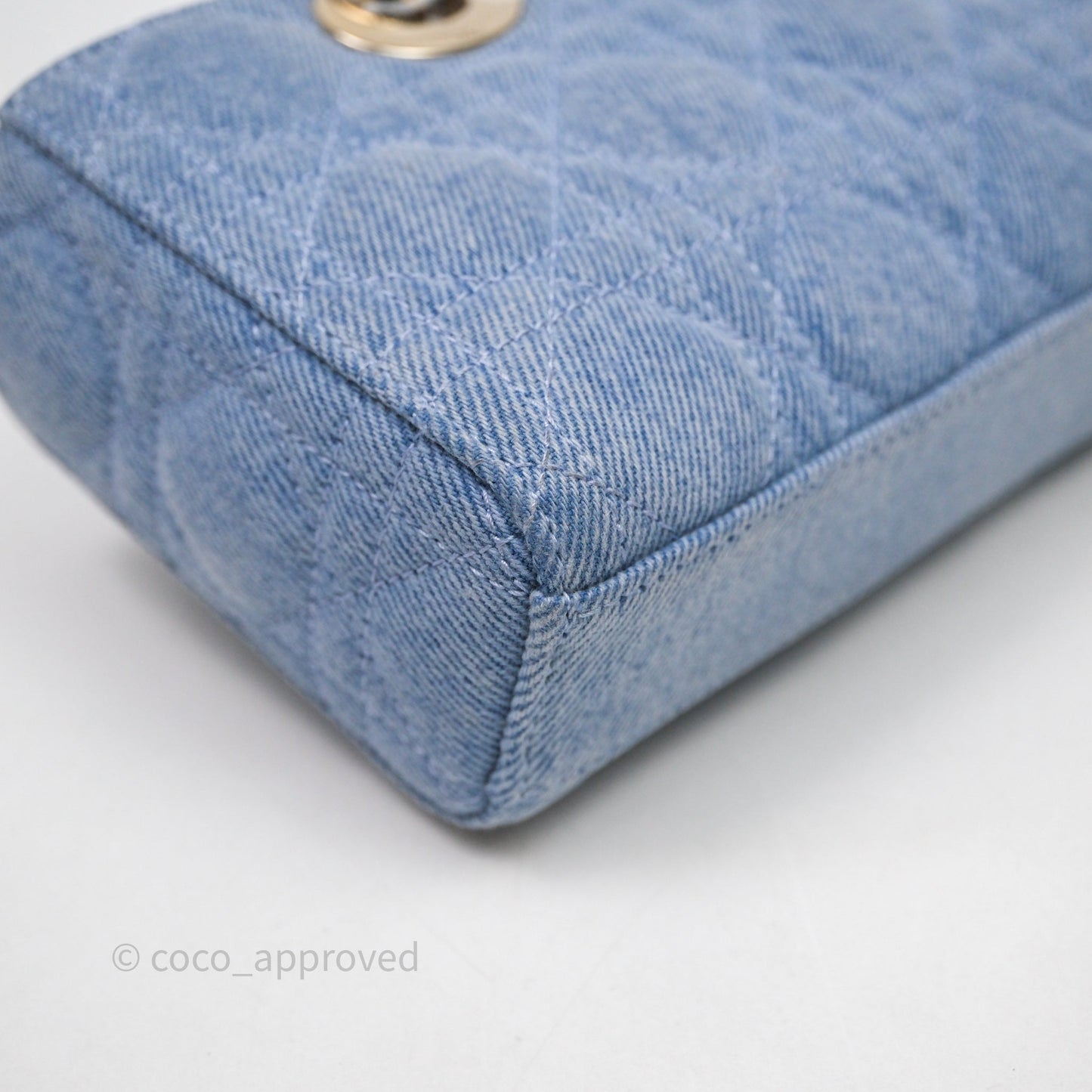 Christian Dior Small Lady D-Joy Bag Washed Blue Denim Cannage Gold Hardware