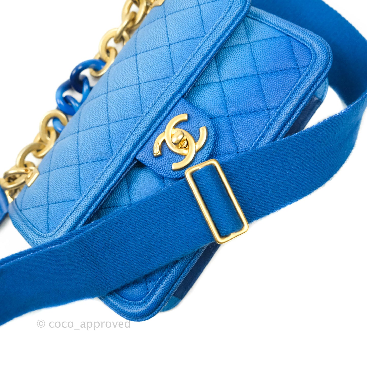 Chanel Quilted Sunset On The Sea Blue Flap Bag Caviar Aged Gold Hardware
