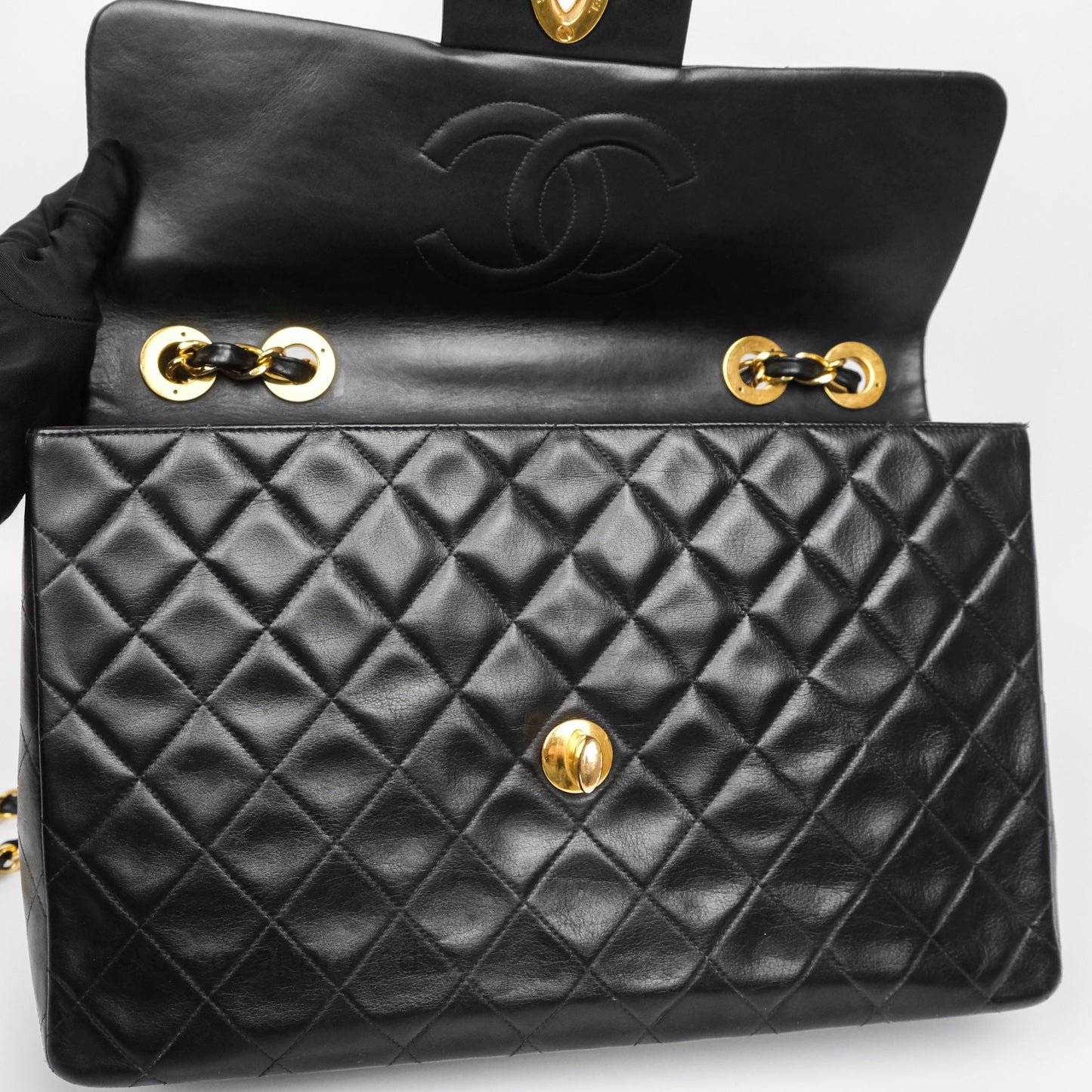 Chanel Vintage XL Jumbo Single Flap Black Lambskin 24K Gold Hardware