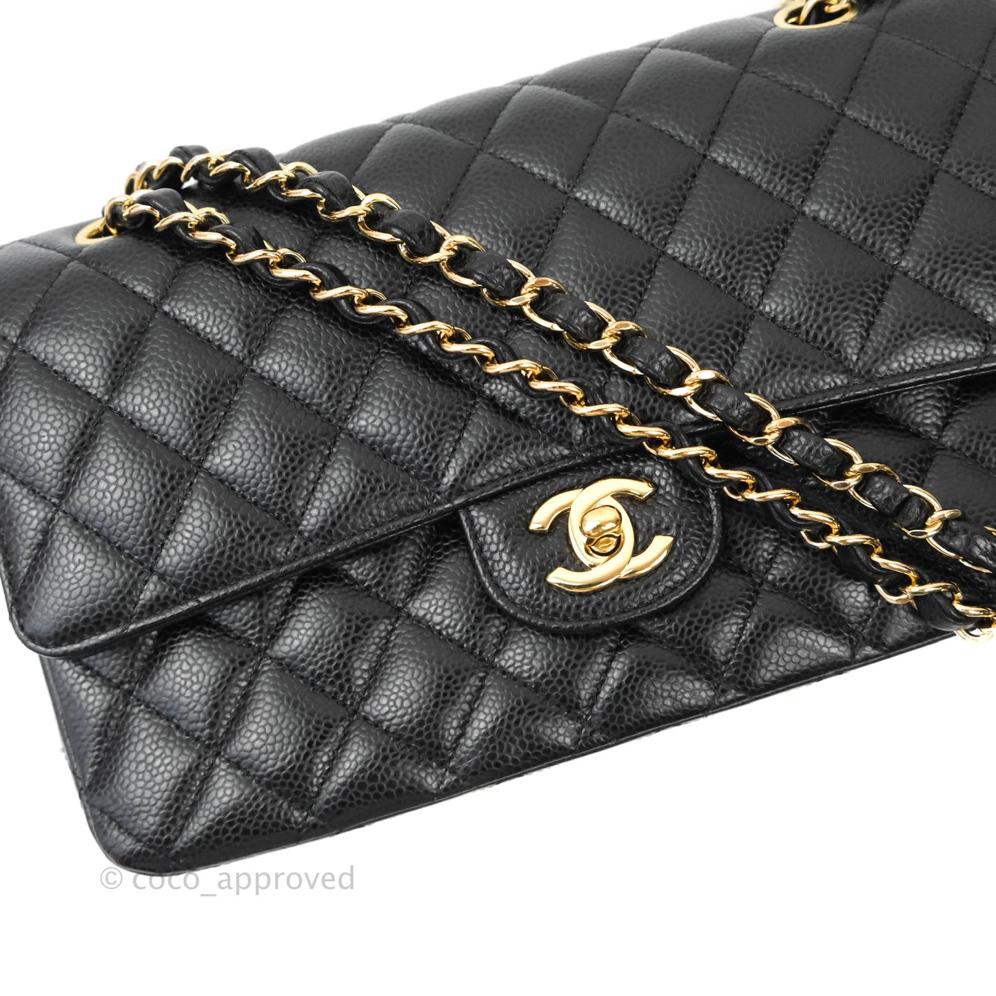 Chanel Quilted M/L Medium Double Flap Black Caviar Gold Hardware