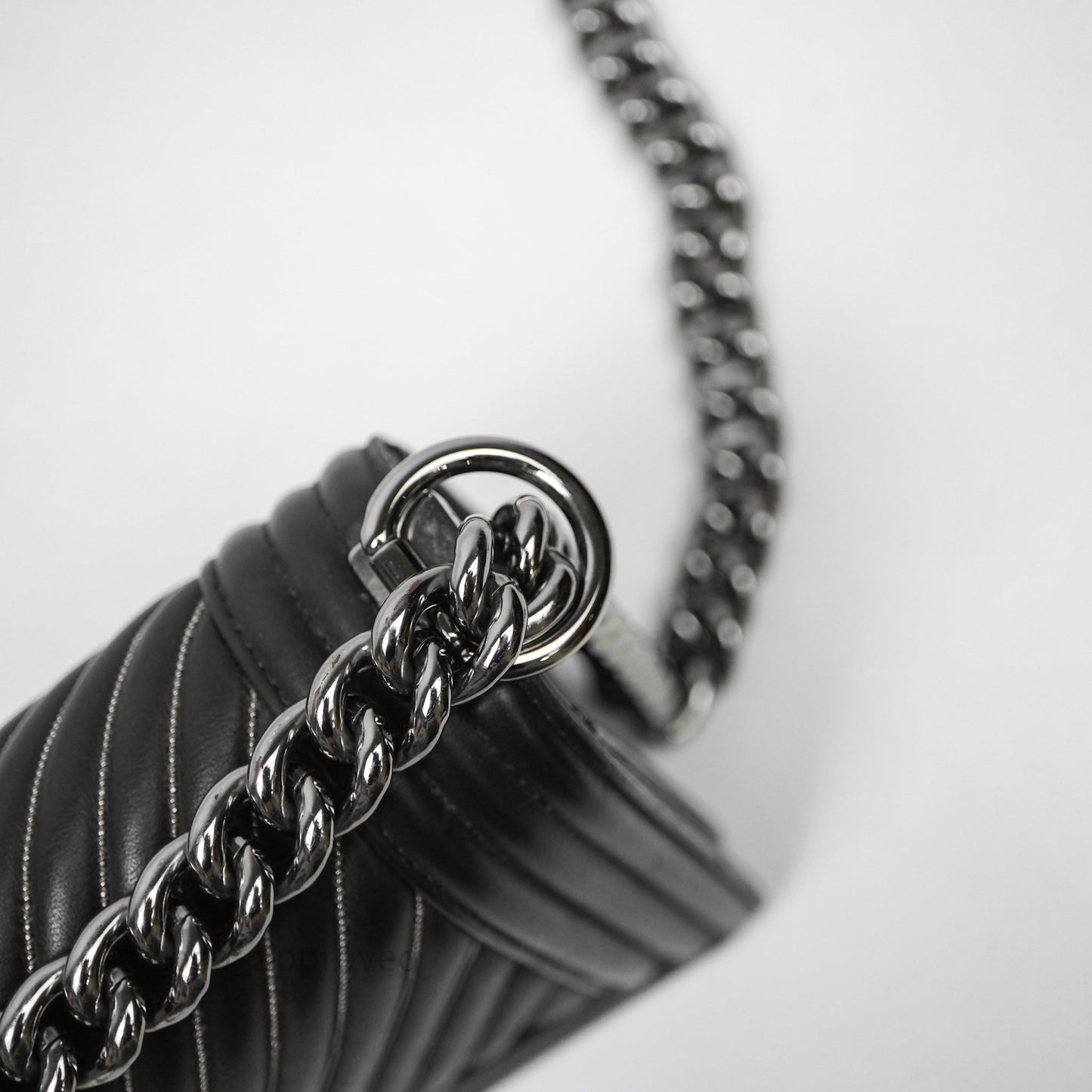 Chanel Small Boy Beaded Chevron Black Lambskin Silver Hardware