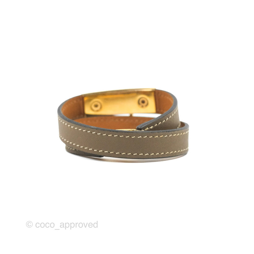 Hermès Rivale Double Tour Bracelet Etoupe Gold Hardware