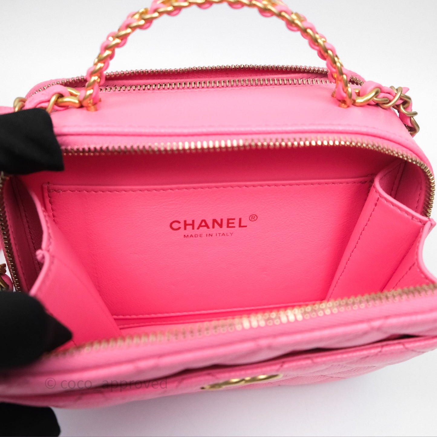 Chanel Quilted Pick Me Up Small Vanity Case Hot Pink Caviar Aged Gold Hardware