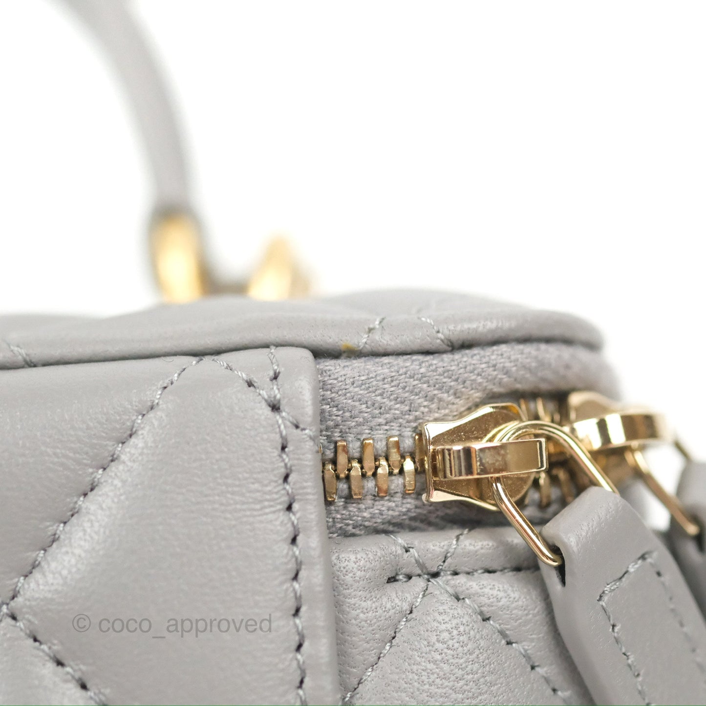 Chanel Vanity Rectangular Metal Top Handle Grey Lambskin Aged Gold Hardware