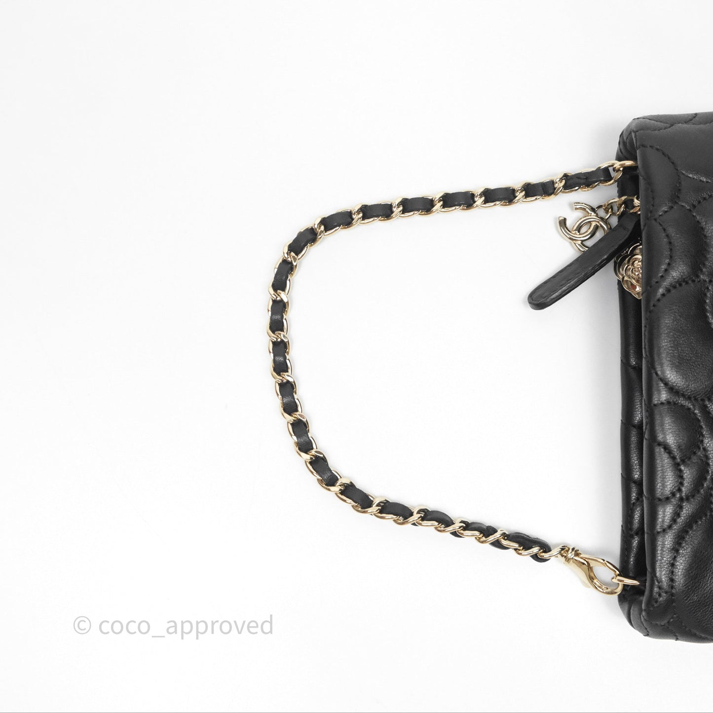 Chanel Camellia Pochette Clutch Black Lambskin Gold Hardware