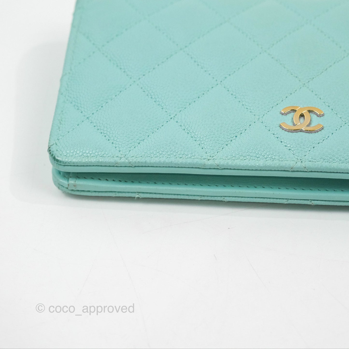 Chanel Classic Quilted Long Wallet Tiffany Blue Caviar Gold Hardware