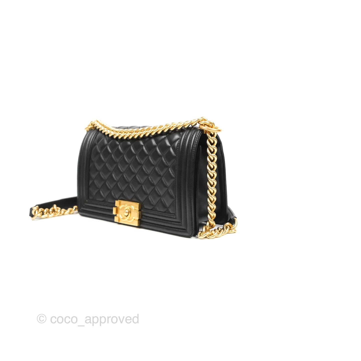 Chanel Quilted Medium Boy Black Lambskin Aged Gold Hardware